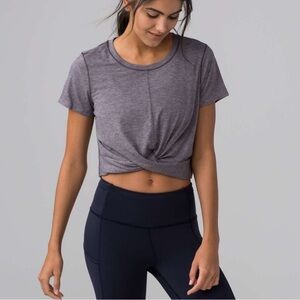 Lululemon Intended Crop Tee in Heathered Black Currant